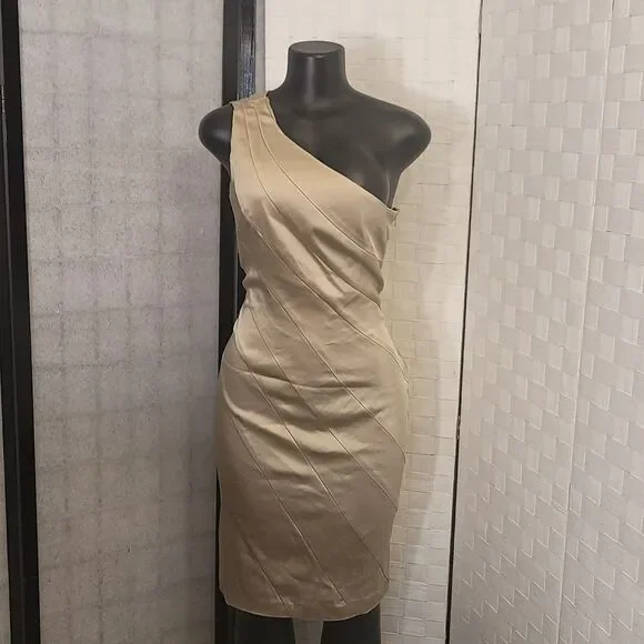 BRAND NEW CALVIN KLEIN STRETCH SILK SATIN ONE SHOULDER SHEATH DRESS - Picture 2 of 12